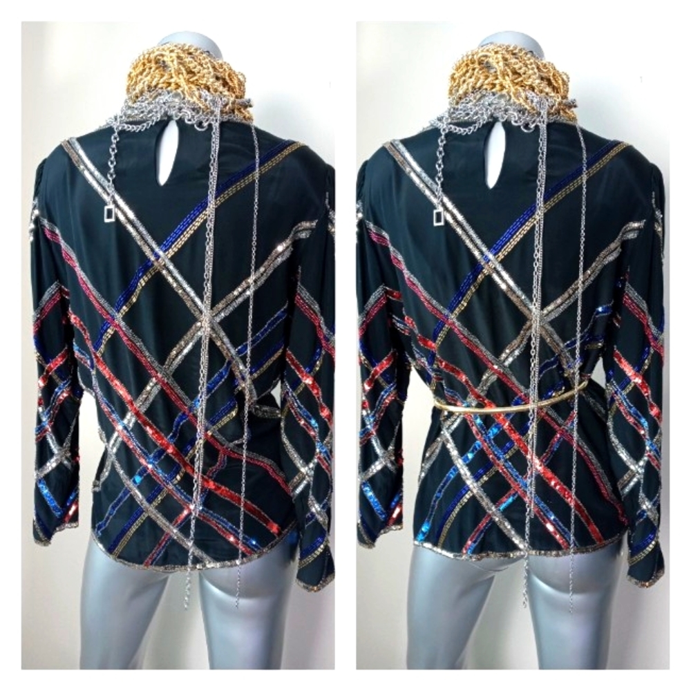 "ARGENTI" VinTage 100% Silk Sequins & Beads Cocktail Top - Picture 15 of 16